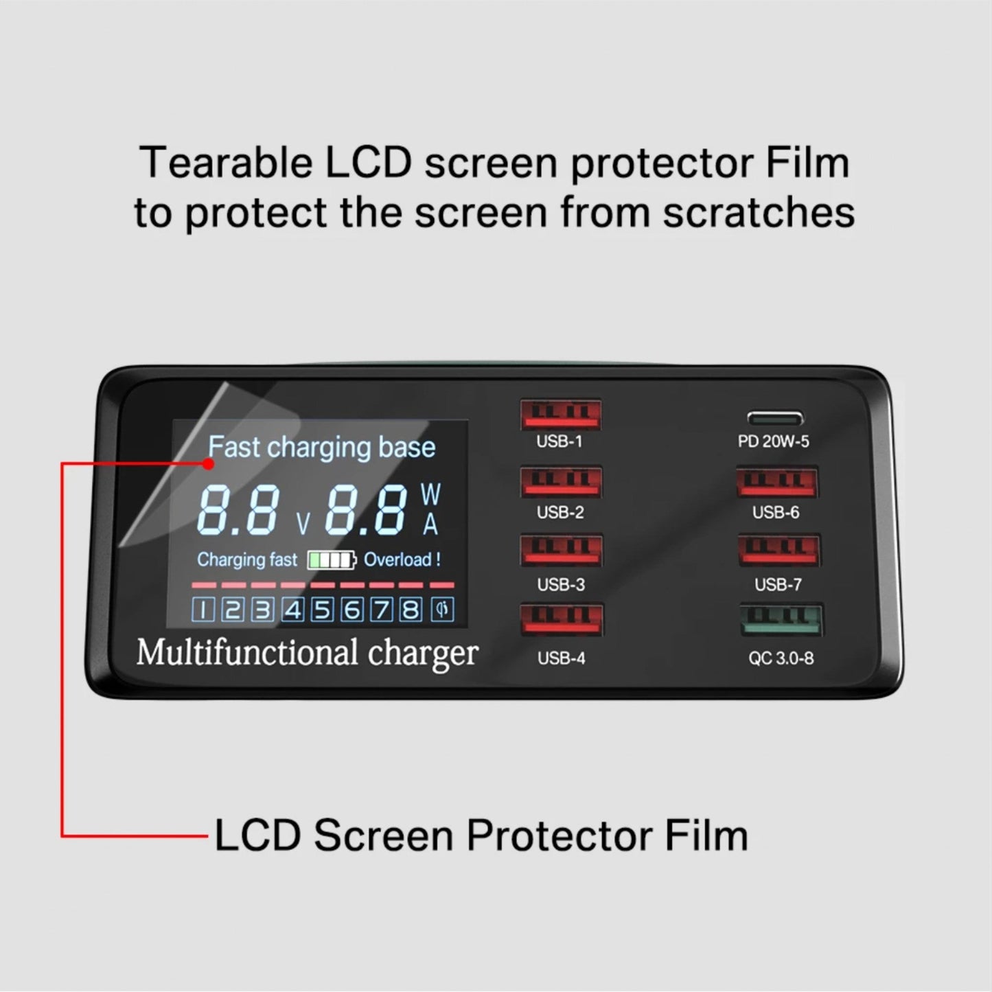 8 Port LED Display, Fast Charger, for iPhone 13 12, Xiaomi, Huawei, Samsung